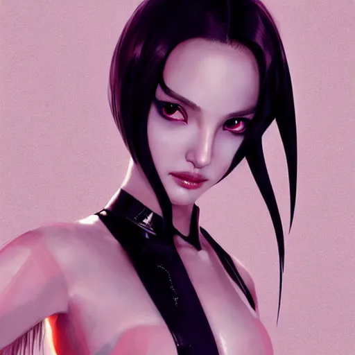 Image similar to a beautiful young japanese natalie portman alluring model in crop top, wearing a demonic latex mask that looks like an attractive succubus by guweiz and wlop and ilya kuvshinov and artgerm symmetrical eyes, aesthetic, gorgeous, stunning, attractive, artstation, deviantart, pinterest, digital art