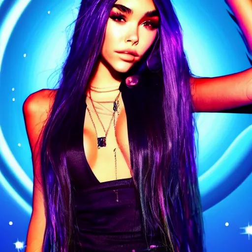 Image similar to madison beer a an intergalactic popstar dancing on a planet, render, blender render, unity render, 4 k wallpaper, art station trending, artstation 4 k coherent, coherent, 4 k, detailed, hyperdetailed, artifact - free, completely coherent, sharp, madison beer