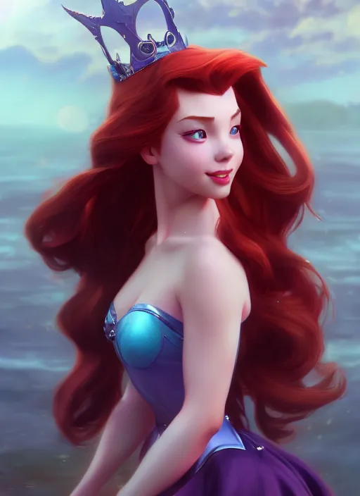 Prompt: beautiful happy princess ariel disney, character art, art by artgerm lau and wlop and and ilya kuvshinov and john singer sargent, hyperdetailed, 8 k realistic, symmetrical, frostbite 3 engine, cryengine, dof, trending on artstation, digital art