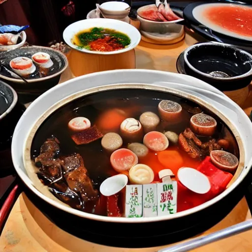 Prompt: chongqing hot pot, full view