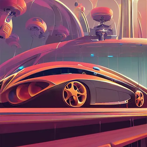 Image similar to retro futuristic car ad by tyler edlin and petros afshar and christopher balaskas and marius borgeaud and kiliain eng, atomic age maximalist, art nouveau, well proportioned, highly detailed