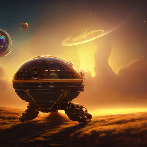 Image similar to colossal dream bot mothership in outer space, golden heart, golden hour, intricate details, sharp focus, digital art, hyper realistic, 4 k, unreal engine, highly detailed, hd, dramatic lighting by brom, trending on artstation