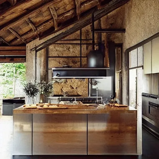 Image similar to “extravagant luxury kitchen, interior design, modern rustic, by Koichi Takada”