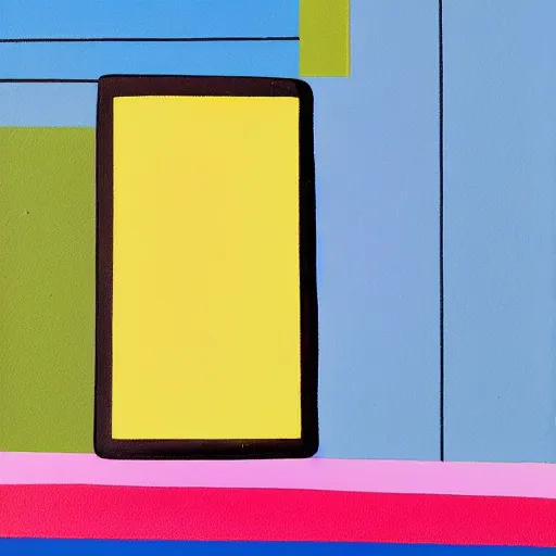 Image similar to A painting of phone, abstract painting in the style of Sophie Taeuber-Arp and Gary Hume and Tatsuro Kiuchi, flat colour-block style, geometric abstraction, earthy light pastel colours