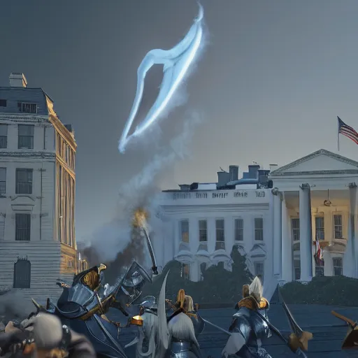 Prompt: gandalf attacks the white house, at all angles clash royal style characters, unreal engine 5, octane render, detailed, brawl stars, cinematografic, cinema 4 d, un artstation trending, high definition, very detailed, blender