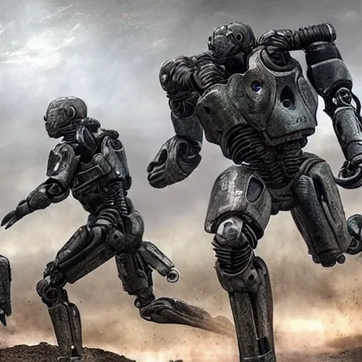 Prompt: an army of androids running towards the last human sanctuary on earth, apocalyptic, highly detailed, grungy, end of days, photorealistic, battle nots, the end