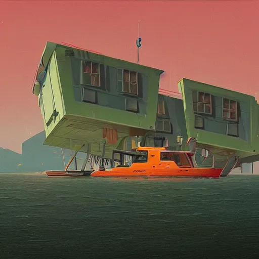 Image similar to yachting club by simon stalenhag