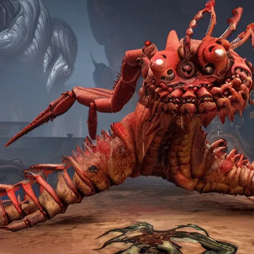 Prompt: crustacean monster from doom eternal