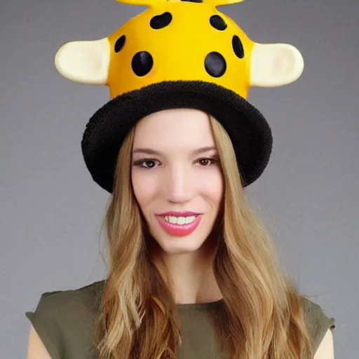 Image similar to cheese head hat fashion with cows popping out of the holes very detailed, hyper realistic