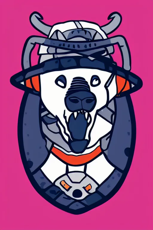 Prompt: Portrait of a polar bear as a samurai, knight, medieval, sticker, colorful, illustration, highly detailed, simple, smooth and clean vector curves, no jagged lines, vector art, smooth