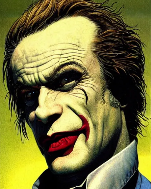 Image similar to portrait of saul goodman as the joker, illustration, art by neil gaiman and peter elson, bernie wrightson