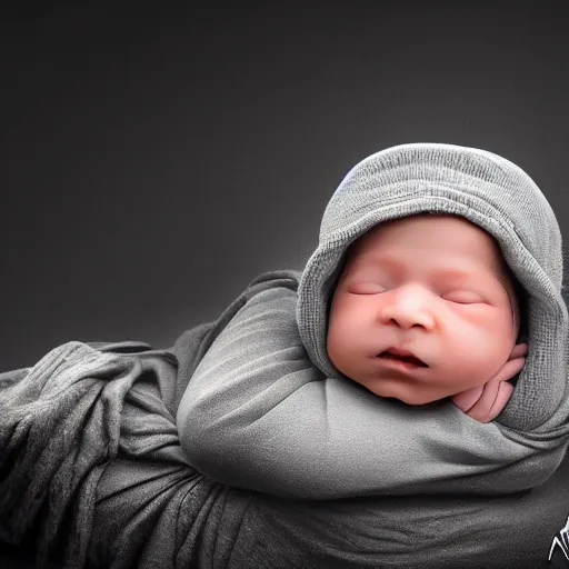 Image similar to baby angel, cherub, wearing ski mask, balaclava, hyper photo realistic 8K HD HDRI, photo by Annie Leibovitz