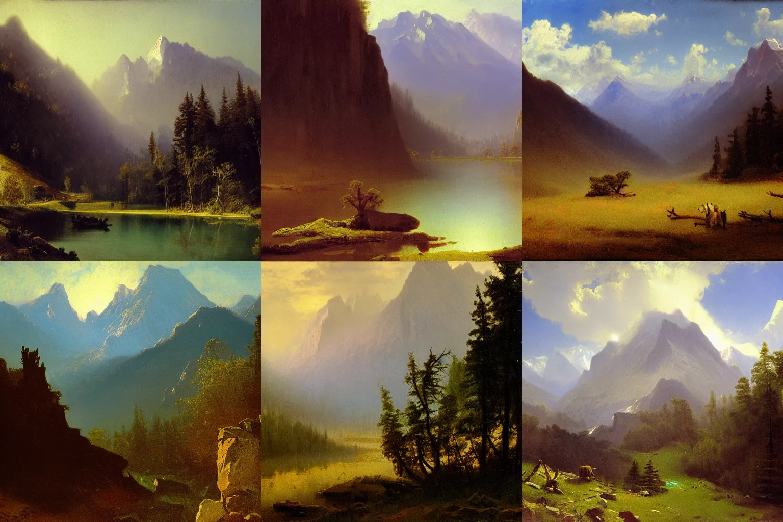 Prompt: mountains by albert bierstadt, 4k, painting