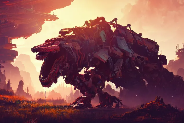 Image similar to sawtooth machine mecanical creature robot of horizon forbidden west horizon zero dawn radiating a glowing aura global illumination ray tracing hdr fanart arstation by ian pesty and alena aenami artworks in 4 k