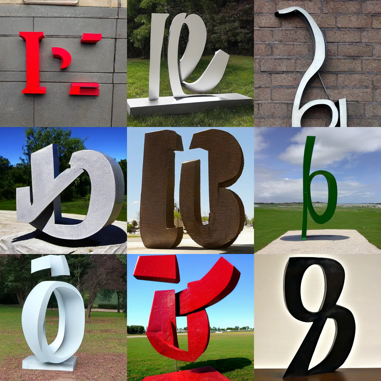 Prompt: sculpture of the letter 🅰 made out of metal