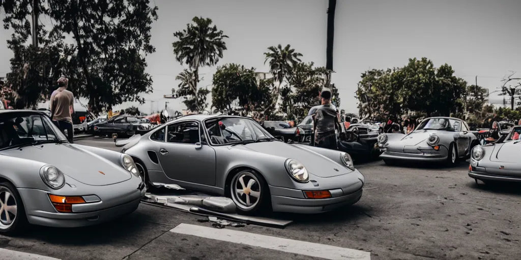 Image similar to A photograph of the Luftgekuhlt Porsche car meet by Larry Chen, Luftgekuhlt, Porsche 911, Los Angeles Car Culture, Speedhunters