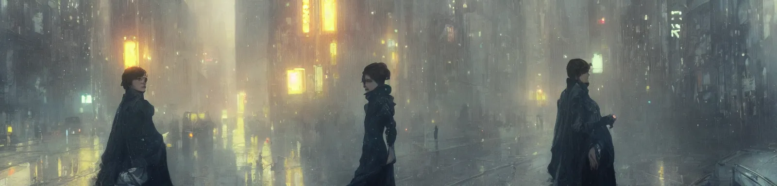 Prompt: 2 0 1 8 blade runner movie still girl look at the cityscape from roof perfect face fine realistic face pretty face neon puffy jacket blue futuristic sci - fi elegant by denis villeneuve tom anders zorn hans dragan bibin thoma greg rutkowski ismail inceoglu illustrated sand storm alphonse mucha