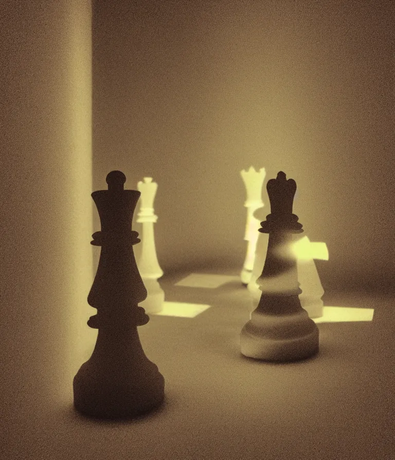 Image similar to minimal realistic textured chess - piece readymade by marcel duchamp in a museum, color bleed, light leak, marcel duchamp, man ray, hito steyerl, saadane afif, underexposed neon