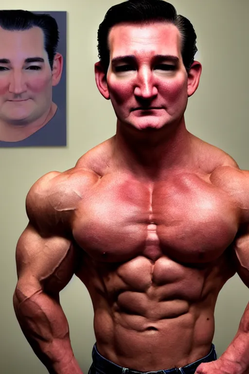 Image similar to muscular ted cruz, 8 k, award winning photograph, portrait, detailed face, highly - detailed, body builder