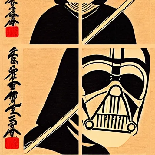 Prompt: darth vader in the style of ancient japanese paintings