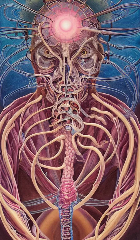 Image similar to a biomorphic painting of the hierophant tarot card! a anatomical medical illustration by nychos and alex grey, cgsociety, neo - figurative, pastel blues and pinks, detailed painting, rococo, oil on canvas, lovecraftian