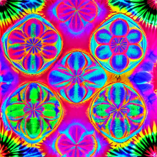Prompt: ' flower of life'geometry drawing in boho tie dye endpaper style - art