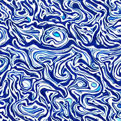 Prompt: pattern art, blue and white color scheme, marbling