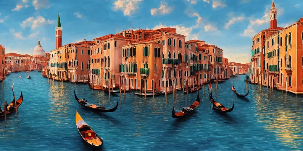 Image similar to ultra detailed and realistic painting of venice ( italy ) inspired by very beautiful cute and colored disney movie backgrounds, rendered in 8 k unreal engine