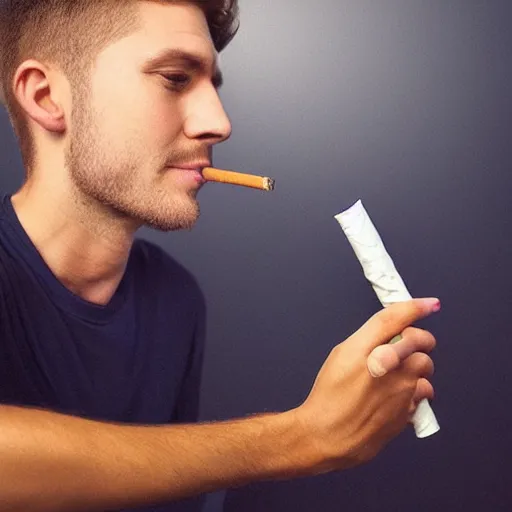 Image similar to cigarette in hand, hyper realistic