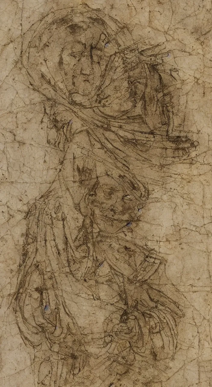 Image similar to leonardo da vinci sketches on sheet of old medival paper with stains and marks texture material