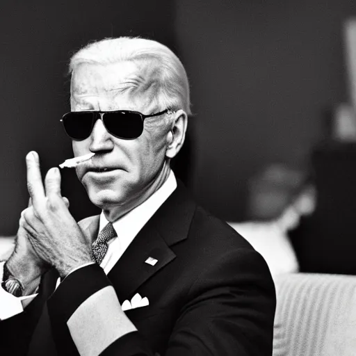 Image similar to joe biden looking really high while smoking a blunt, award winning candid photograph