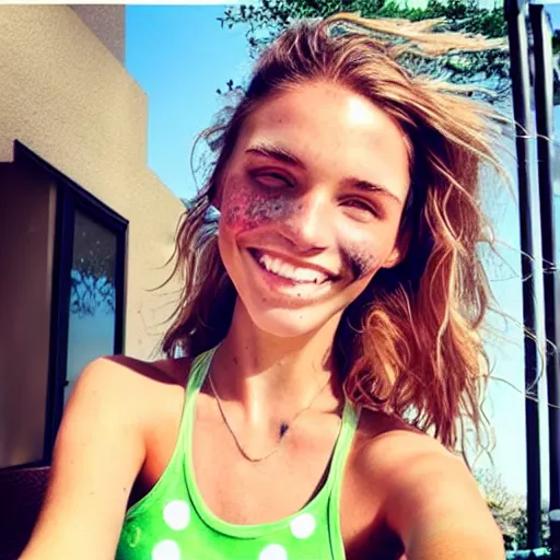 Image similar to a trending photo of over a million views from a female fashion model's instagram account, summer, freckles, smile, green eyes, natural, easygoing, healthy