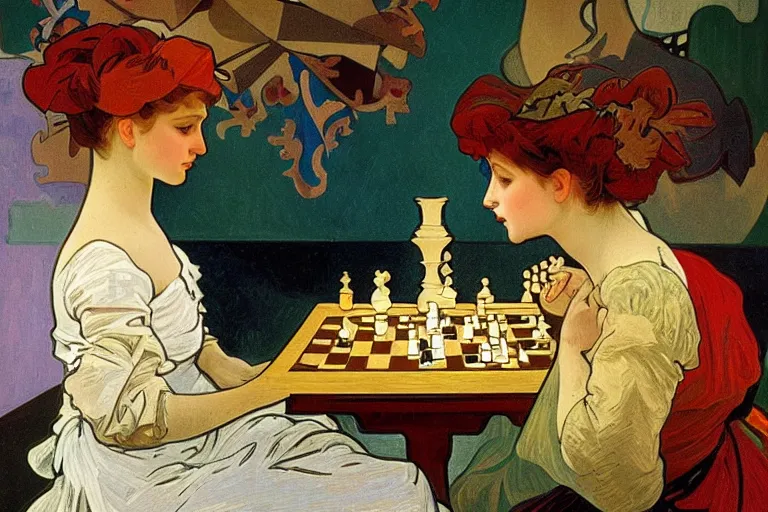 highly-detailed close-up of two women playing chess in, Stable Diffusion