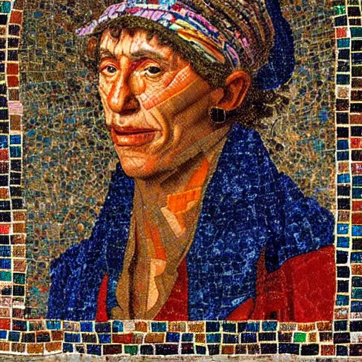 Prompt: beautiful detailed colorful'michael richards'in zeugma mosaic, made by rembrant, many small stones, extreme detail