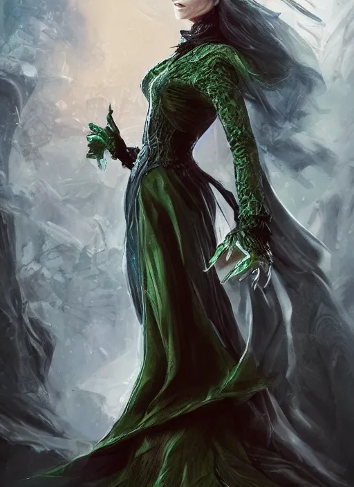 Prompt: beautiful female wicked witch, cate blanchett as the wicked witch of the west, full body character concept, armor, super powers, fantasy, intricate, elegant, highly detailed, digital painting, artstation, concept art, shining, sharp focus, illustration, art by stanley lau