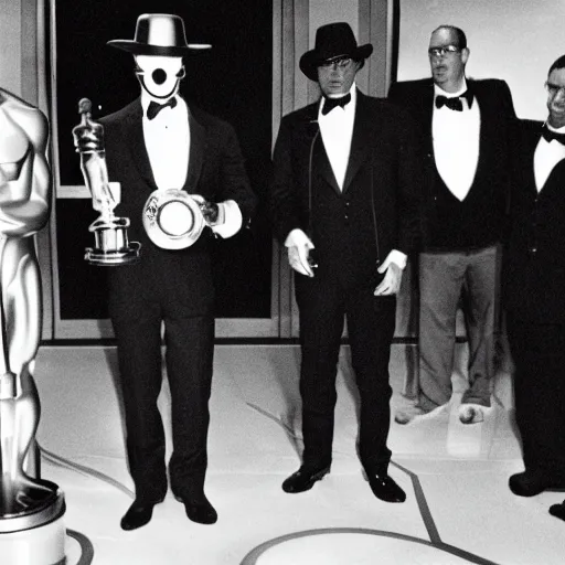 Prompt: The Invisible Man accepts his Oscar, black and white photo - n 4