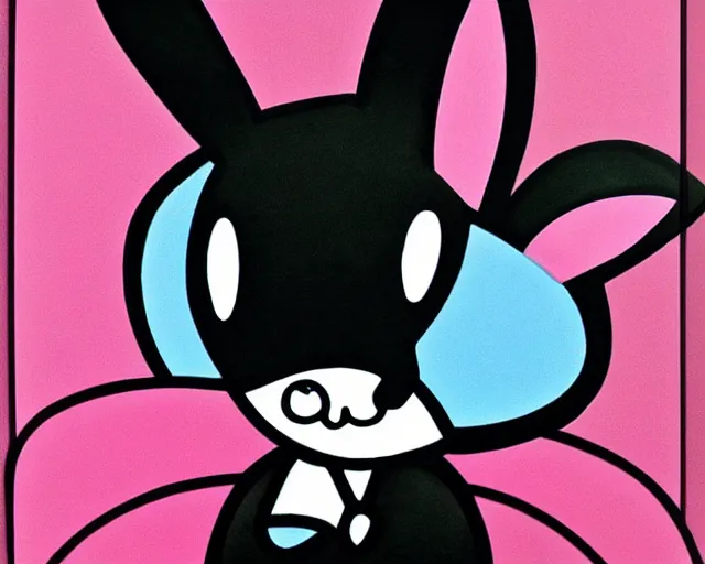 Image similar to a super cute black bunny, fine art by romero britto