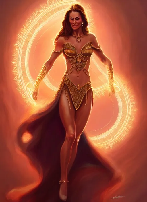 Image similar to kate middleton as dejah thoris, intricate, elegant, glowing lights, highly detailed, digital painting, artstation, glamor pose, concept art, smooth, sharp focus, illustration, art by artgerm and greg rutkowski, artey freytag