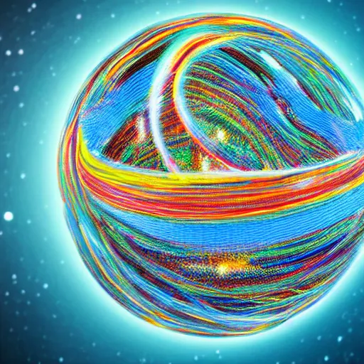 Prompt: planet made out of interconnected colorful rubber bands, nasa photo, portrait, intricate, 8 k highly professionally detailed, hdr, cgsociety