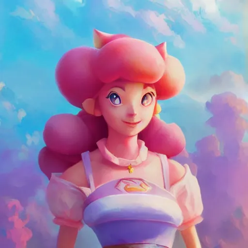 Prompt: painted portrait of princess peach from super mario, fantastically pastel colors, octane render, matte painting concept art, official fanart behance hd artstation by jesper elsing, by rhads and makoto shinkai and lois van baarle and ilya kuvshinov and rossdraws