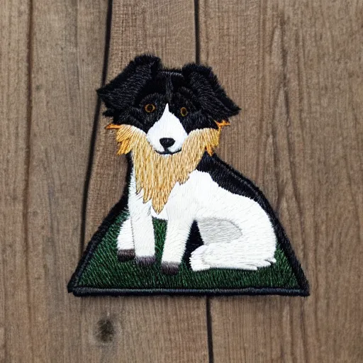 Prompt: embroidery patch of a shetland sheepdog