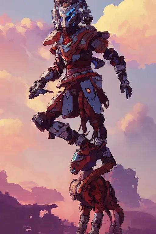 Image similar to combination suit armor aloy horizon forbidden west horizon zero dawn robot ninja mask helmet backpack tribal, art gta 5 comics, official fanart behance hd artstation by jesper ejsing, by rhads, makoto shinkai and lois van baarle, ilya kuvshinov, ossdraws radiating a glowing aura cgi rtx 2 0 2 2