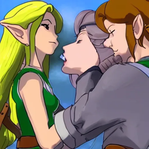 Image similar to female link and malon kissing