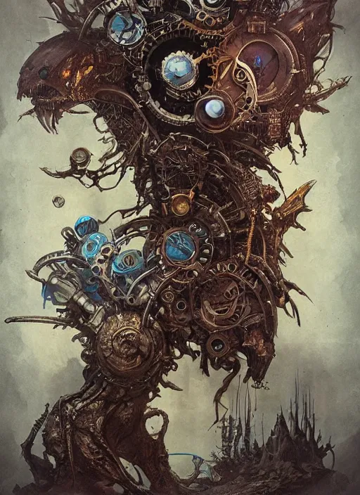 Image similar to a full page concept designs of extraterrestrial dark creature concept art, steampunk blueprint, intricate details, ink on paper, scientific, Highly detailed labeled, poster, Peter Mohrbacher