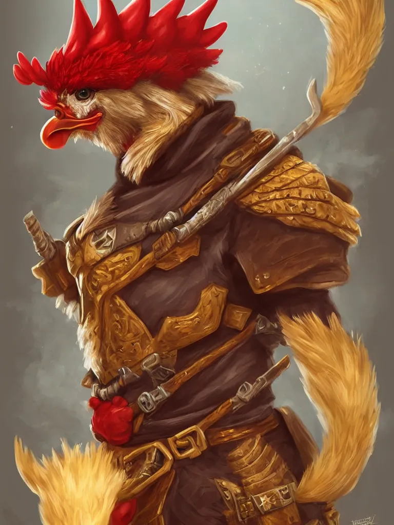 Prompt: anthropomorphic rooster man dressed as a fantasy ranger by alex horely orlandelli, fantasy, artstation, d & d, smooth, illustration