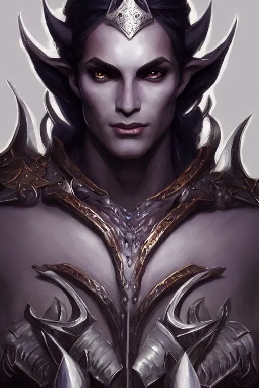 Prompt: dark elf prince, highly detailed, d & d, fantasy, highly detailed, digital painting, trending on artstation, concept art, sharp focus, illustration, global illumination, shaded, art by artgerm and greg rutkowski and fuji choko and viktoria gavrilenko and hoang lap