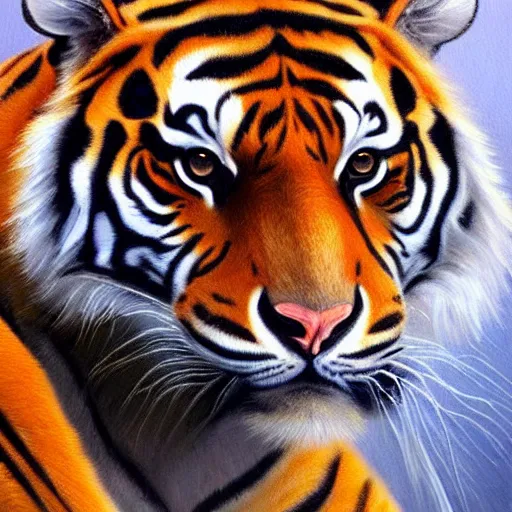 Image similar to A stunning oil painting of a tiger, anatomically correct, artstation, smooth, sharp focus