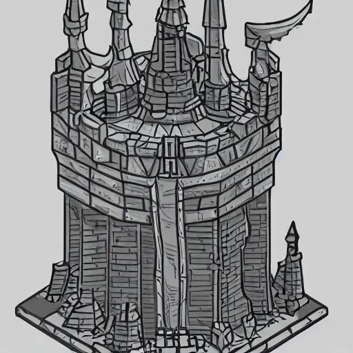 Prompt: isometric view of wizard tower, lineart