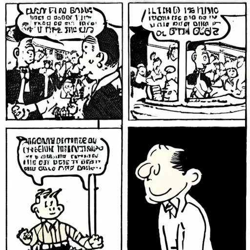 Image similar to comic strip featuring tintin meeting Halldor Laxness in the style of Herge