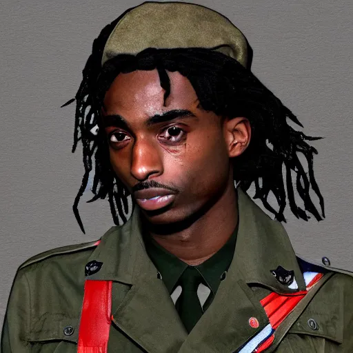 Image similar to playboi carti as a world war ii soldier digital art 4 k detailed super realistic